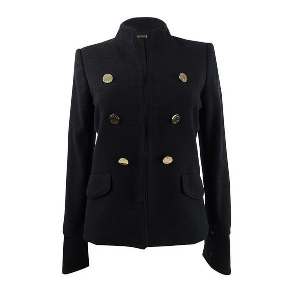 DKNY Women's Stand-Collar Double-Breasted Military Jacket - Black - Picture 2 of 3